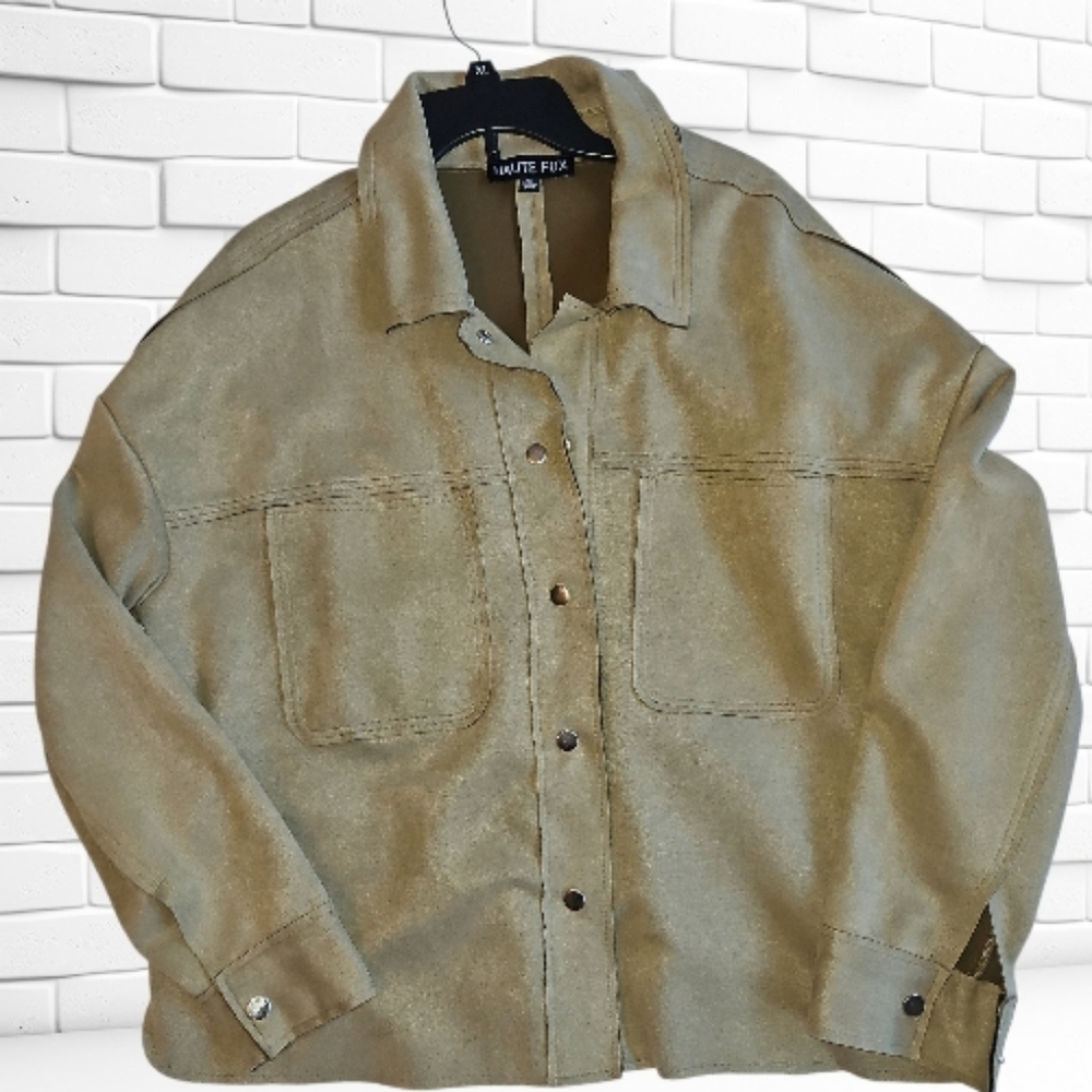 Haute Fox 1X Army Green Oversized Shirt Jacket Suede Feel Utility